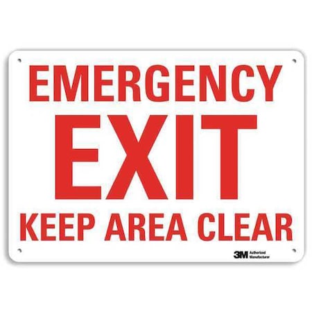 Lyle Exit Sign, Recycled Plastic, 10" W, 7" H, Emergency Exit Keep Area Clear, White U7-1080-NP_10X7