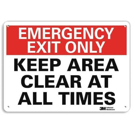 Lyle Exit Sign, Recycled Aluminum, 14" W, 10" H, Emergency Exit Only Keep Area Clear At All Times, White U7-1088-NA_14x10