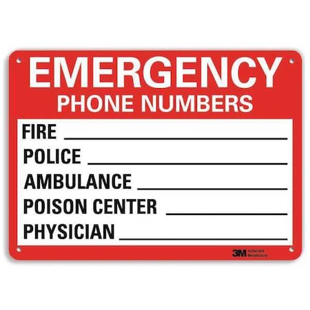 Lyle Emergency PHONE NUMBERS FIRE _POLICE _, 10 in x 14 in, Aluminum, U7-1114-NA_14x10 U7-1114-NA_14x10