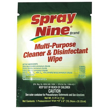 Spray Nine 100 Wipes, 6 x 8", Lemon 96801