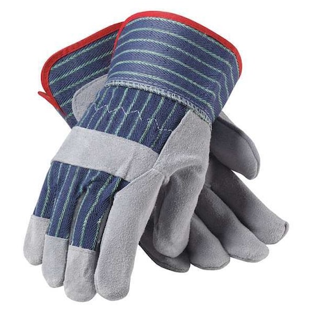 Pip Leather Palm Gloves, Cowhide, Safety Cuff, Wing Thumb, Full Finger, Blue, S, 12 PK 82-7563/S