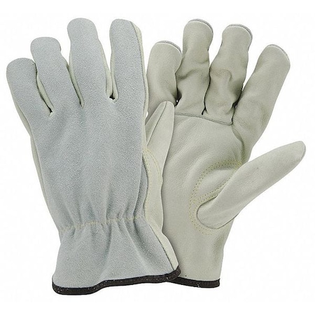 Pip Leather Gloves, Shirred Slip-On, Keystone Thumb, Gunn Cut, Gray, 2XL, 12 PK 993K/XXL