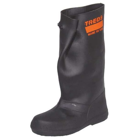 Treds Overboots Overboots, Plain Toe, Rubber, 17 in Height, Snap Tab Closure, Block-Tread Sole, Black, XL 17853