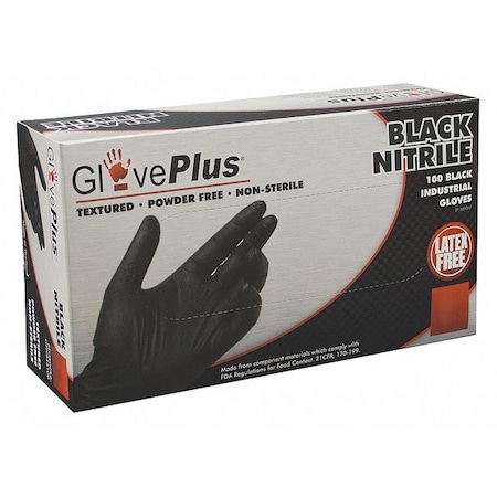 Gloveworks By Ammex Disposable Gloves, 5 mil Palm, Nitrile, Powder-Free, XL, 1000 PK, Black GPNB48100