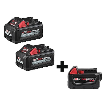 Milwaukee Tool M18 HIGH OUTPUT XC6.0 Batteries, 2-Pack + M18 XC5.0 Battery Pack 48-11-1862, 48-11-1850