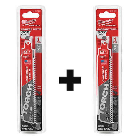 Milwaukee Tool 6" 8TPI The TORCH w/ CARBIDE TEETH Combo 2-Pack 48-00-5201, 48-00-5201