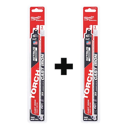 Milwaukee Tool 9" 8TPI TORCH w/ NITRUS Carbide for Cast Iron SAWZALL Blade, Combo 2-Pack 48-00-5262, 48-00-5262