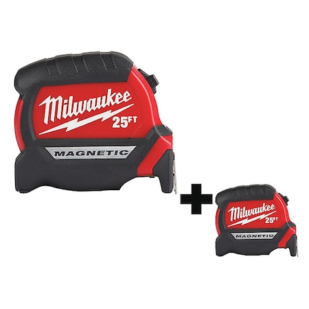 Milwaukee Tool 25ft Compact Wide Blade Magnetic Tape Measure 2-Pack 48-22-0325, 48-22-0325