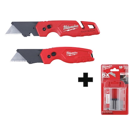 Milwaukee Tool FASTBACK Folding Utility Knife Set + 50 PC General Purpose Utility Blades w/ Dispenser 48-22-1503, 48-22-1950
