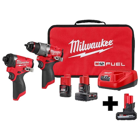 Milwaukee Tool M12 FUEL 2-Tool Combo Kit + M12 HIGH OUTPUT XC5.0 Battery Pack 3497-22, 48-11-2450