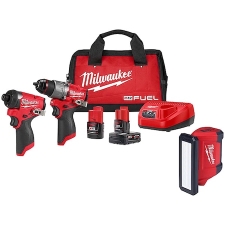 Milwaukee Tool M12 FUEL 2-Tool Combo Kit + M12 ROVER Service and Repair Flood Light w/ USB Charging 3497-22, 2367-20