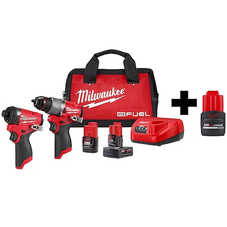 Milwaukee Tool M12 FUEL 2-Tool Combo Kit + M12 HIGH OUTPUT CP2.5 Battery Pack 3497-22, 48-11-2425