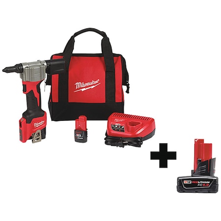 Milwaukee Tool M12 Rivet Tool Kit + M12 XC6.0 Battery 2550-22, 48-11-2460