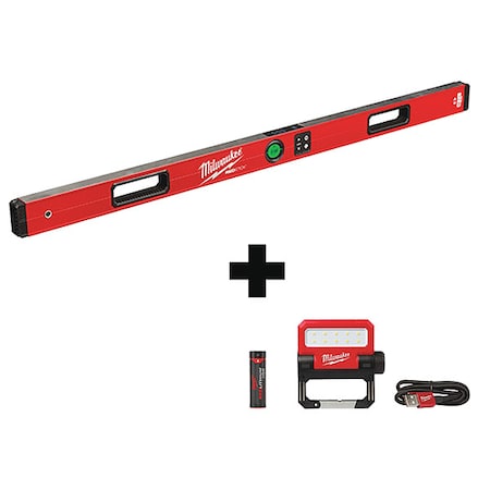 Milwaukee Tool REDLITHIUM USB ROVER Pivoting Flood Light + 48" REDSTICK Digital Level w/PINPOINT Measurement MLDIG48, 2114-21