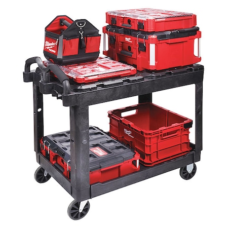 Milwaukee Tool Utility Cart, 500 lb Load Capacity, 2 Shelves, 38 1/2 in L, 24 1/2 in W, Ergonomic Handle CUSTOM PACKOUT UTILITY 2