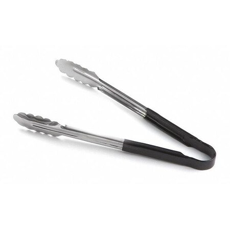 Tablecraft Blk Vinyl Coated, SS Tongs, 12" 3712BK