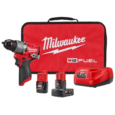 Milwaukee Tool M12 FUEL 1/2" Drill/Driver Kit + SHOCKWAVE Impact Duty RED HELIX Titanium Drill Bit Set - 23PC 3403-22, 48-89-4631