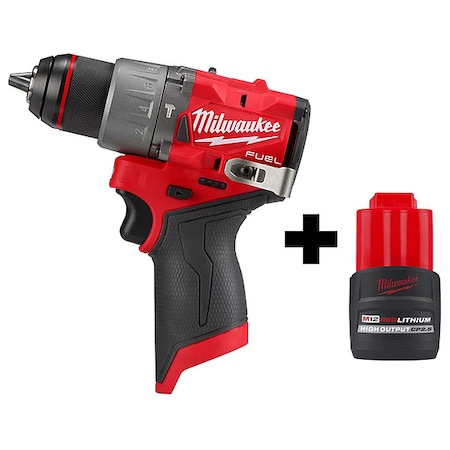 Milwaukee Tool M12 FUEL 1/2" Hammer Drill/Driver + M12 HIGH OUTPUT CP2.5 Battery Pack 3404-20, 48-11-2425