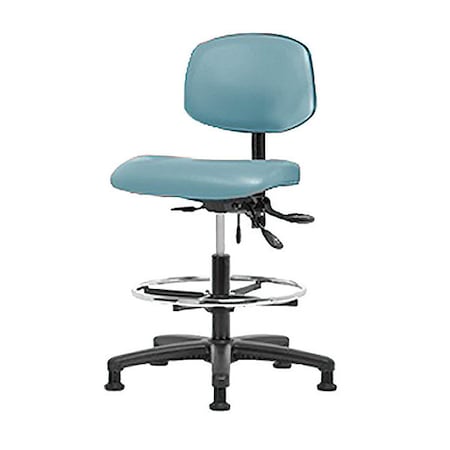 Blue Ridge Ergonomics Chair, Vinyl, Med Bench, CF Glides, Sea BR-VMBCH-RG-T0-A0-CF-RG-8628