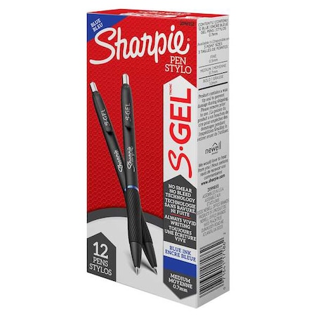 Sharpie S-Gel Pen, Medium 0.7mm, Blue, PK12 2096152 | Zoro