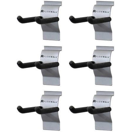 Flow Wall Small Hook, Hanging, 50 lb., Gray/Black, PK6 FSH-041-6