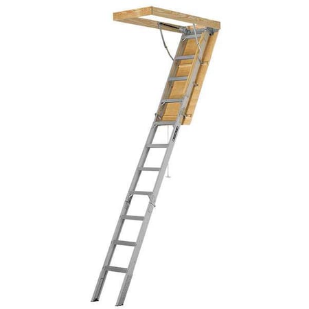 Louisville Attic Ladder, Aluminum, 7 ft 7 in to 10 ft 1/4 in Ceiling Height Range, 51 lb. Net Weight AA2510