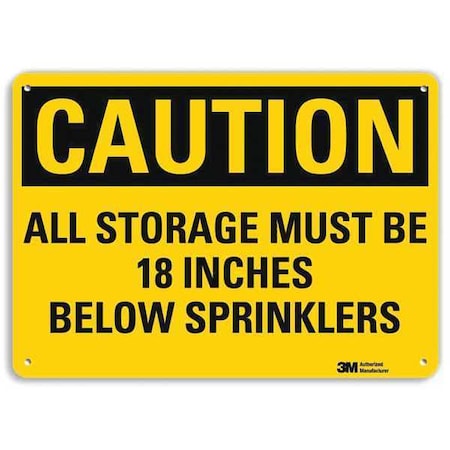 Lyle Caution, All Storage Must Be 18 Inches Below Sprinklers, 10 in x 14 in, Aluminum, U4-1048-RA_14X10 U4-1048-RA_14X10