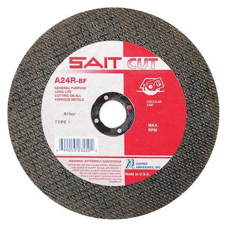 United Abrasives/Sait Abrasive Cut-Off Wheel, Type 1, 4 1/2 in Dia, 0.0938 in Thick, 7/8 in Arbor Hole Size, 24 Grit 23100