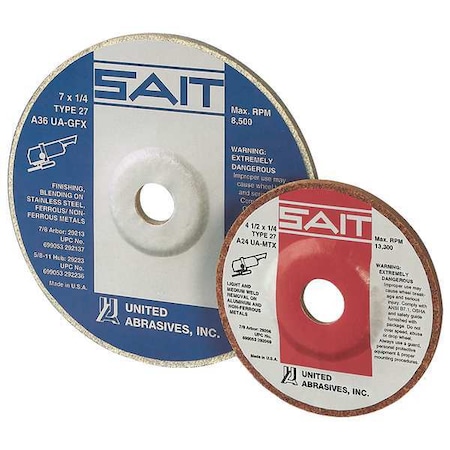 United Abrasives/Sait SAIT 29207 Cotton Fiber Wheels (Grade A36), 4-1/2" x 1/4" x 7/8", 10-Pack 29207