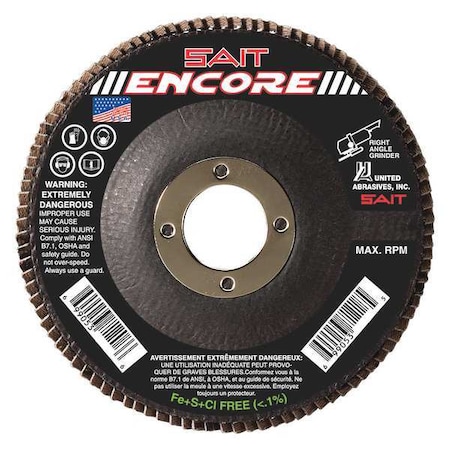 United Abrasives/Sait SAIT 71209 Encore Fiberglass Backed Flap Disc (Type 27) 4-1/2" x 7/8", 80 Grit 71209