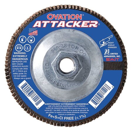 United Abrasives/Sait SAIT 76348 Ovation Attacker High Density Fiberglass Backed Flap Disc (Type 27) 6" x 5/8"-11, 60 Grit, 10-Pack 76348