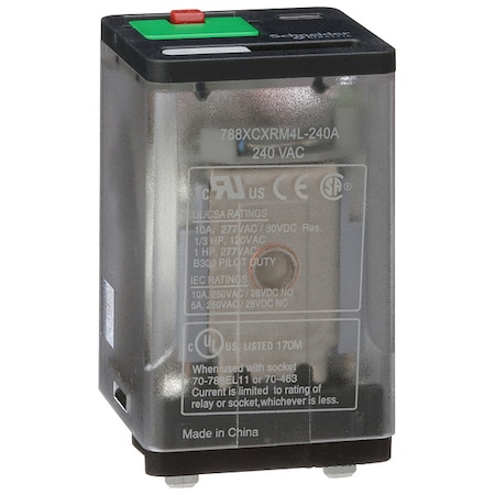 Schneider Electric Plug-In, General Purpose Relay, Square, 10 A, 11, Blade Terminal 788XCXRM4L-240A