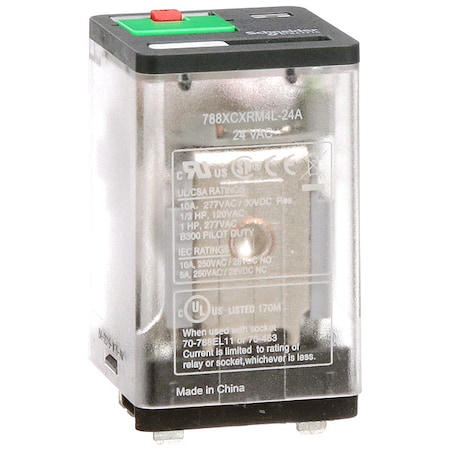 Schneider Electric Plug-In, General Purpose Relay, Square, 10 A, 11 Pins, Blade Terminal 788XCXRM4L-24A