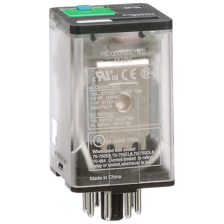 Schneider Electric Plug-In, General Purpose Relay, Octal, 10 A, 8 Pins, Pin 750XBXRM4L-12D
