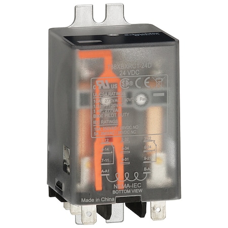 Schneider Electric Relay, Side Flange, 1.4VA, DPDT, 24VDC 788XBXRC1-24D