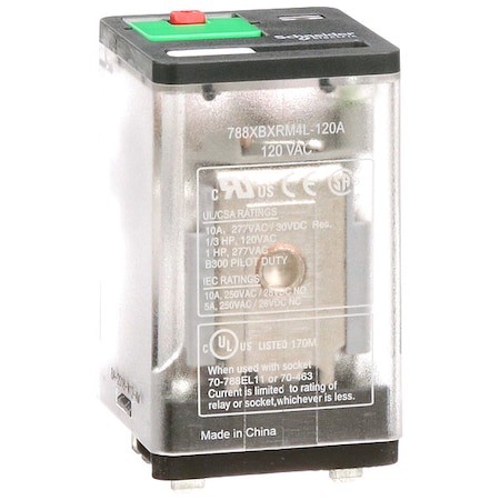 Schneider Electric Plug-In, General Purpose Relay, Square, 10 A, 8, Blade Terminal 788XBXRM4L-120A