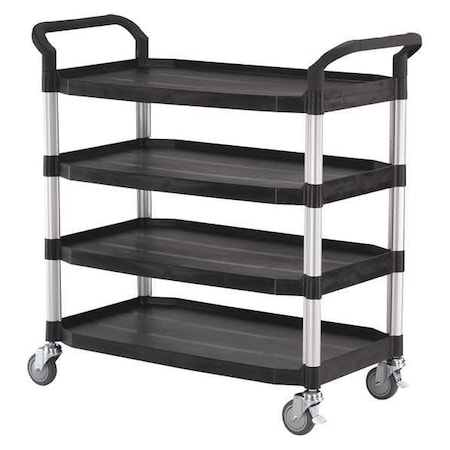 Zoro Select Dual-Handle Utility Cart with Lipped Plastic Shelves, 400 lb Load Capacity, 4 Shelves, 44 in L 35KT28