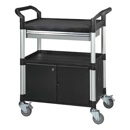 Zoro Select Enclosed Service Cart, Fiber Glass/Polypropylene, 400 lb Load Capacity, 3 Shelves, 34 1/4 in L 35KT34