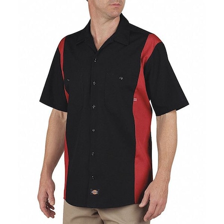 Dickies Men's Work Shirt, 35% Cotton, 65% Polyester, Button Down, Black/Red, XL 24BKER TL XL