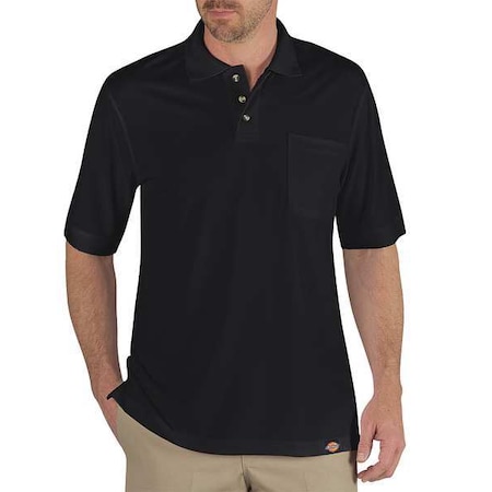 Dickies Men's Short Sleeve Polo Shirt, Polyester, Button, Black, XL LS44BK RG XL
