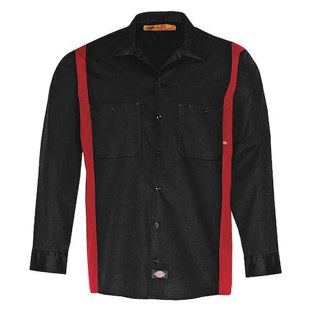 Dickies Men's Work Shirt, 35% Cotton, 65% Polyester, Button Down, Black/Red, L 5524BR RG L