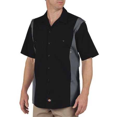 Dickies Men's Work Shirt, 35% Cotton, 65% Polyester, Button Down, Black/Gray, 5XL 24BKCH RG 5XL