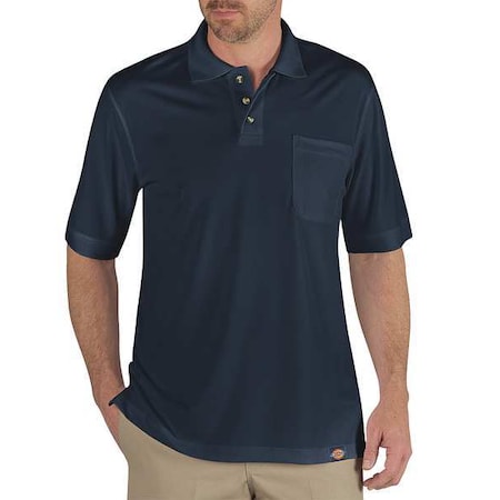 Dickies Men's Short Sleeve Polo Shirt, Polyester, Button, Navy, XL LS44DN RG XL