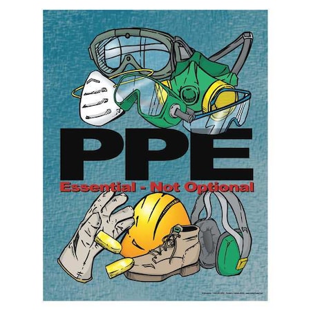 Safetyposter.Com Safety Poster, PPE Essential Not Optional, 22 in H x, 17 in W, Paper P3034