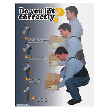 Safetyposter.Com Safety Poster, Do You Lift Correctly, 22 in H x, 17 in W, Paper SW0183