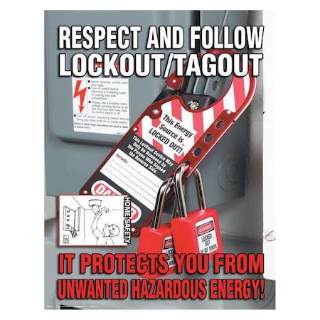 Safetyposter.Com Safety Poster, Respect and Follow Lockout/Tagout It Protects You From Unwanted Hazardous Energy SW2037