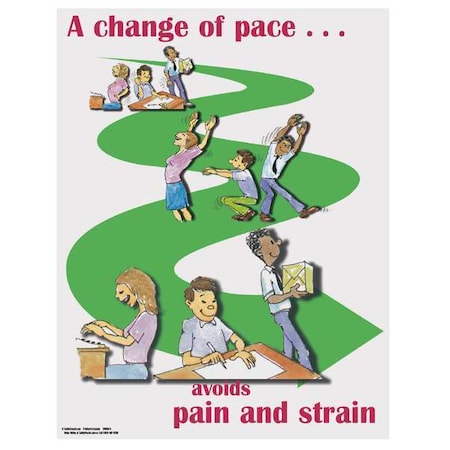 Safetyposter.Com Safety Poster, A Change of Pace. Avoids Pain and Strain, 22 in H x, 17 in W, Paper SW0044