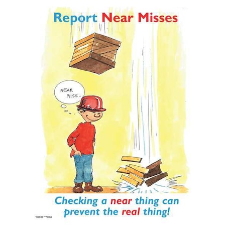 Safetyposter.Com Safety Poster, Report Near Misses Checking A Near Thing Can Prevent A Real Thing, 22 in H x, Paper SW0038