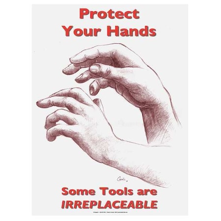 Safetyposter.Com Safety Poster, Protect Your Hands Some Tools are Irreplaceable, 22 in H x, 17 in W, Paper SW0015