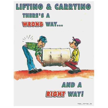 Safetyposter.Com Safety Poster, Lifting and Carrying Theres A Wrong Way and A Right Way, 22 in H x, 17 in W, Paper SW0016